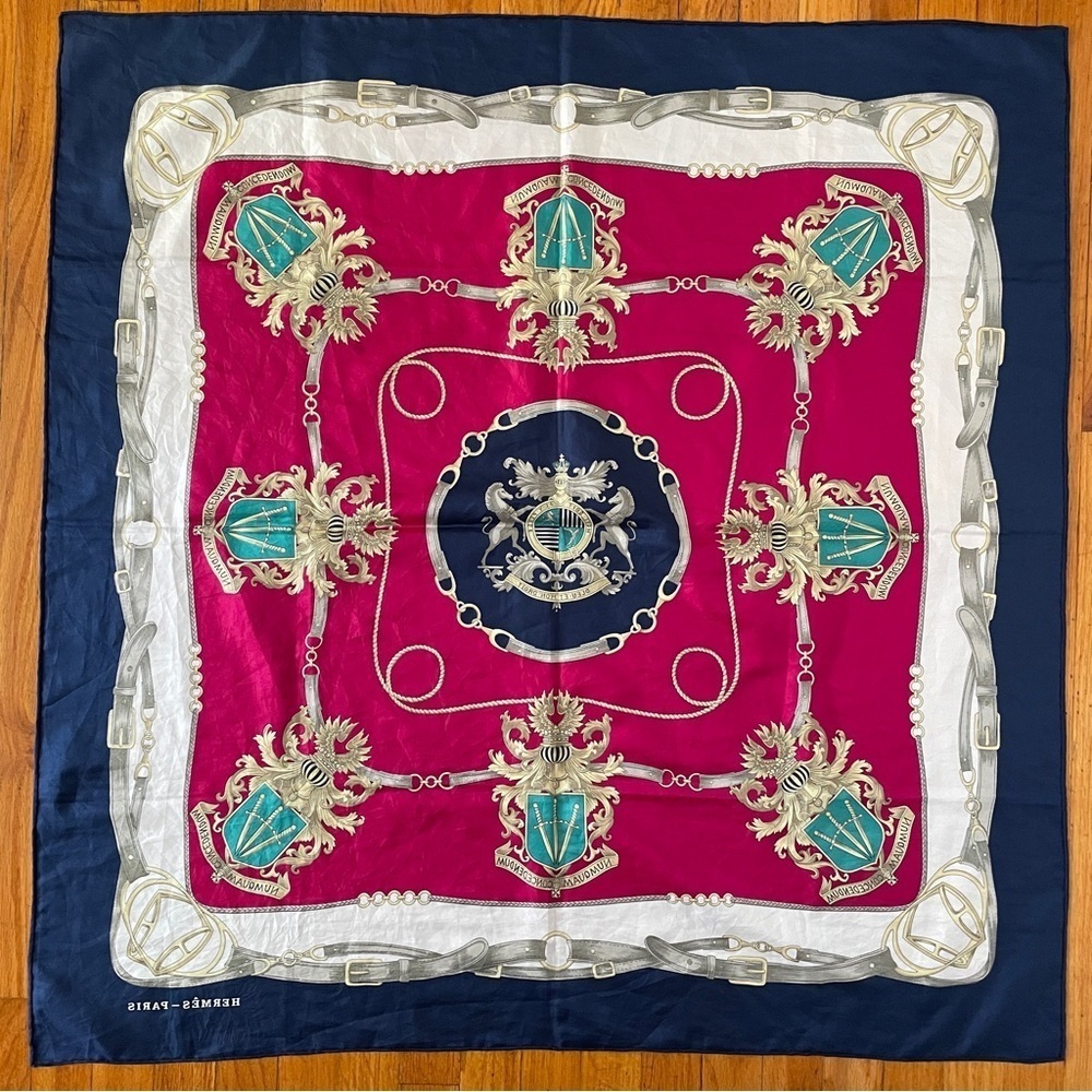 Hermes Scarf equestrian square horse bit Americana swords crest royalty rope - Picture 7 of 13